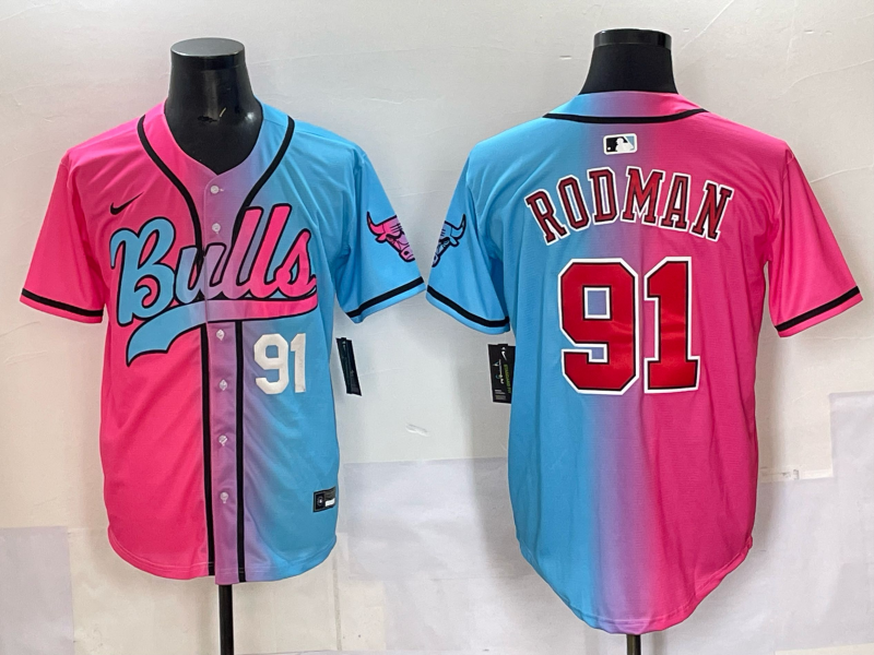 Men Chicago Bulls Nike #91 Rodman Blue pink NBA 2025 Jersey style 004